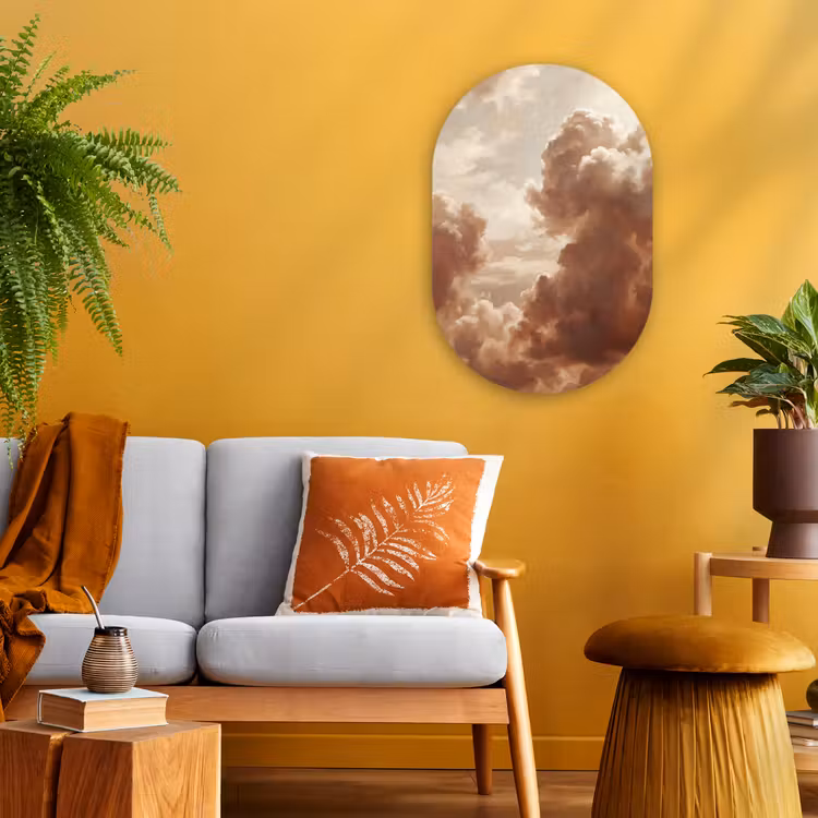 Wolken - Lucht - Natuur - Modern - Bruin Wandcirkel Ovaal Forex klein -sfeer4