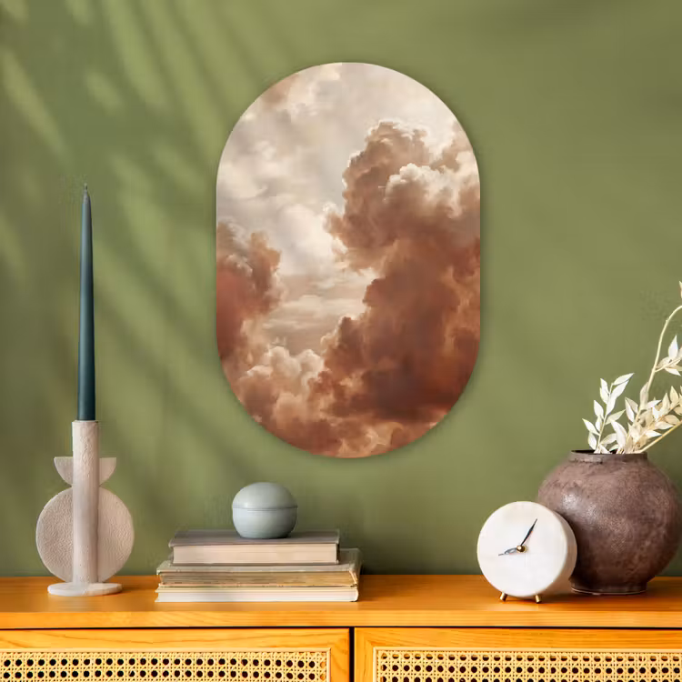 Wolken - Lucht - Natuur - Modern - Bruin Wandcirkel Ovaal Forex klein -sfeer2