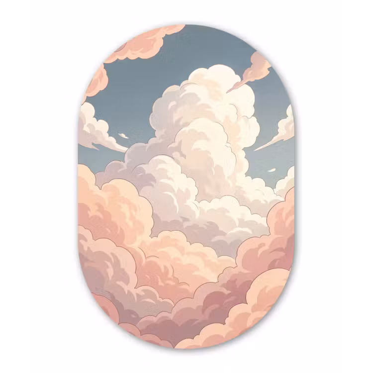 Wolken - Lucht - Natuur - Pastel - Roze Wandcirkel Ovaal Forex klein -3d
