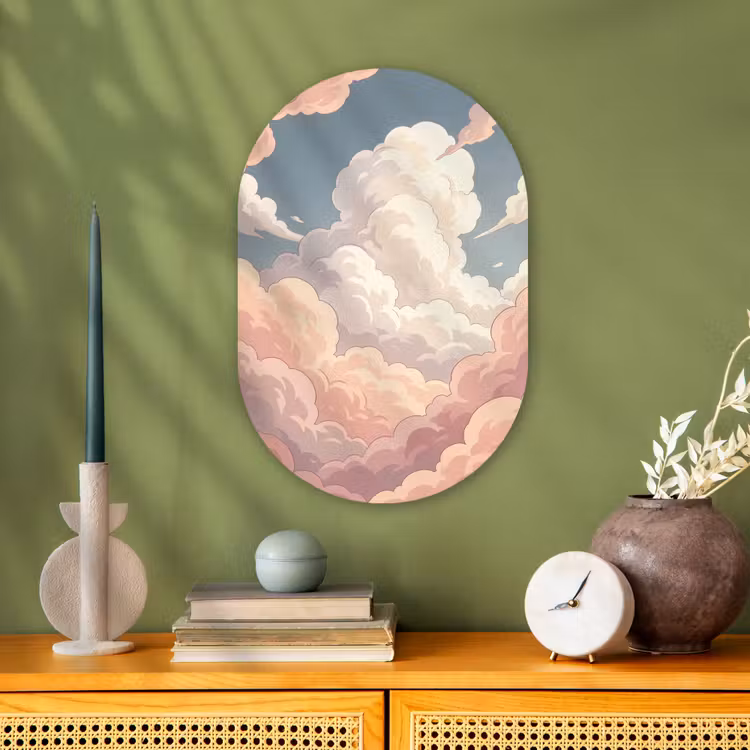 Wolken - Lucht - Natuur - Pastel - Roze Wandcirkel Ovaal Forex klein -sfeer2