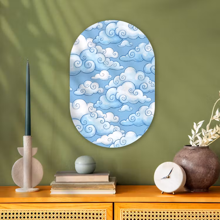 Wolken - Patroon - Hemel - Illustratie - Wit Wandcirkel Ovaal Forex klein -sfeer2