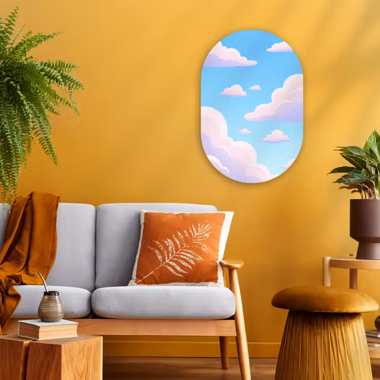 Wolken - Roze - Blauw - Natuur - Modern Wandcirkel Ovaal Forex klein -sfeer4