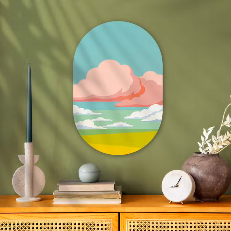 Wolken - Roze - Natuur - Modern - Pastel Wandcirkel Ovaal Forex klein -sfeer2