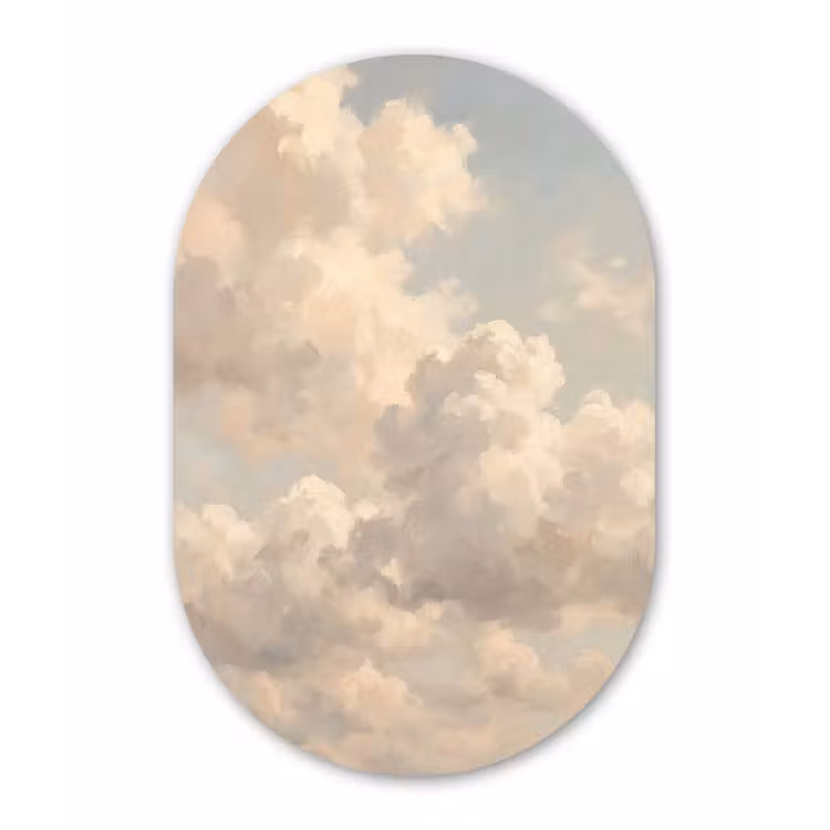 Wolken - Zacht - Natuur - Klassiek - Beige Wandcirkel Ovaal Forex klein -3d