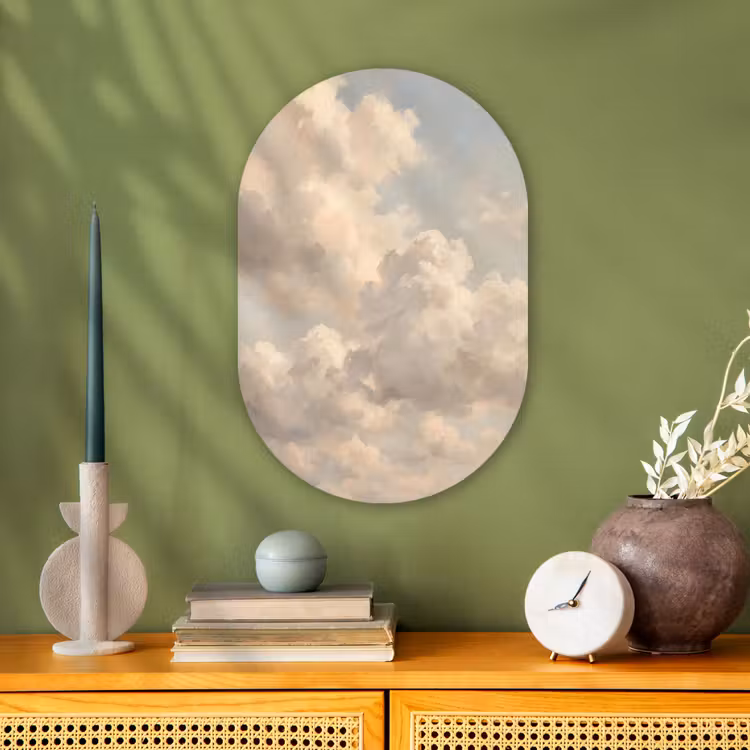 Wolken - Zacht - Natuur - Klassiek - Beige Wandcirkel Ovaal Forex klein -sfeer2