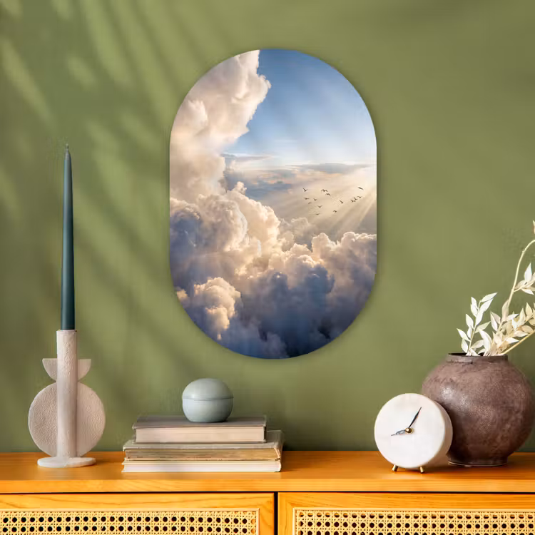 Wolken - Zonnestralen - Natuur - Wit Wandcirkel Ovaal Forex klein -sfeer2