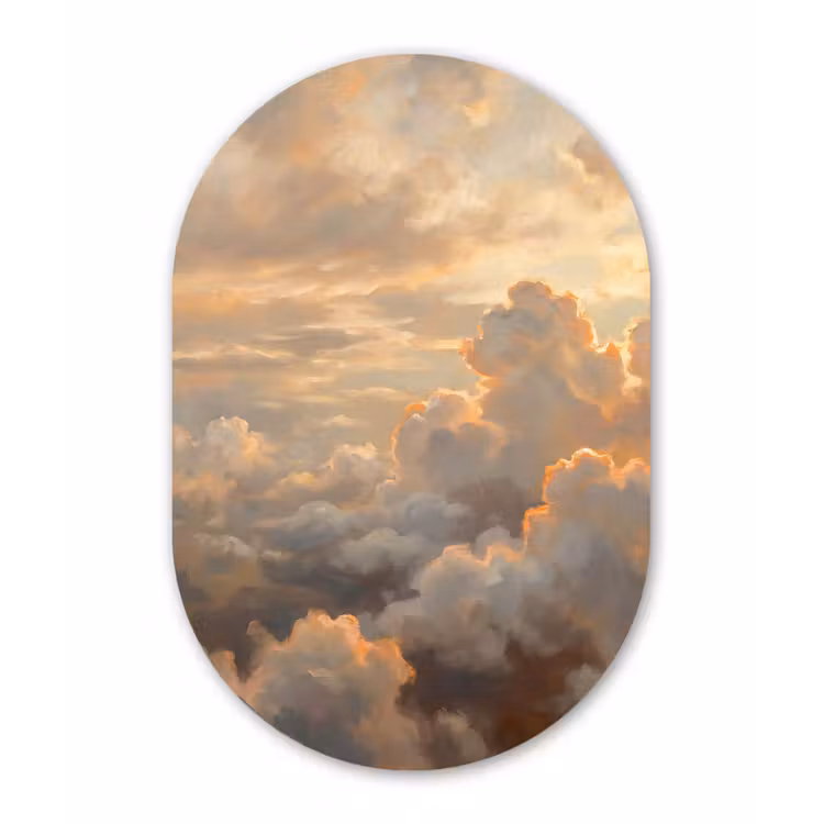 Wolken - Zonsondergang - Natuur - Abstract - Goud Wandcirkel Ovaal Forex klein -3d