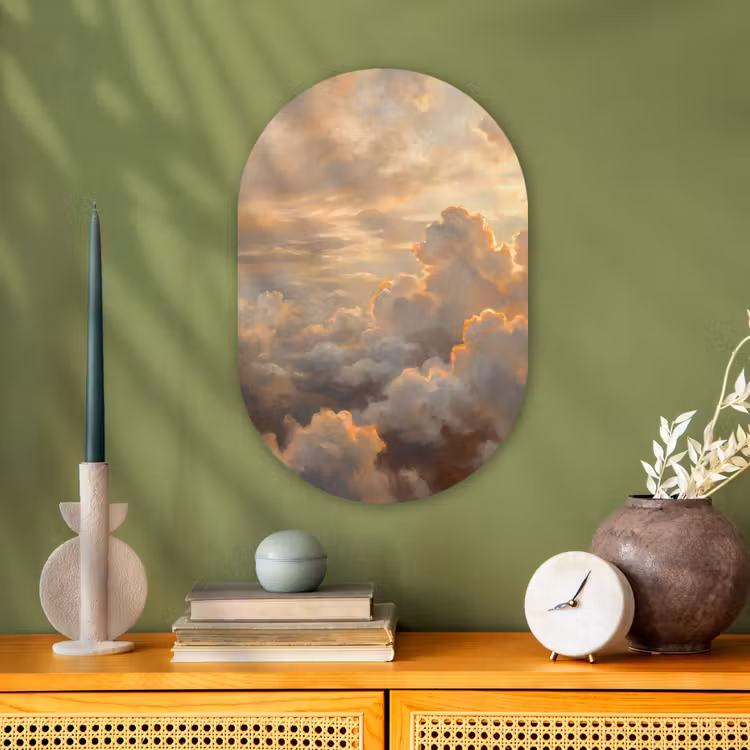 Wolken - Zonsondergang - Natuur - Abstract - Goud Wandcirkel Ovaal Forex klein -sfeer2