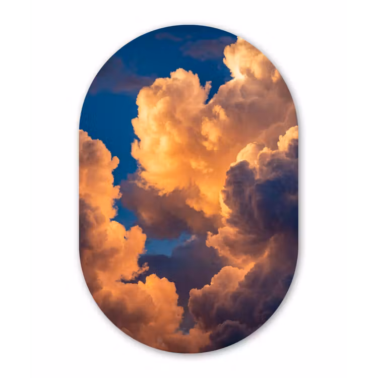 Wolken - Zonsondergang - Natuur - Oranje - Blauw Wandcirkel Ovaal Forex klein -3d