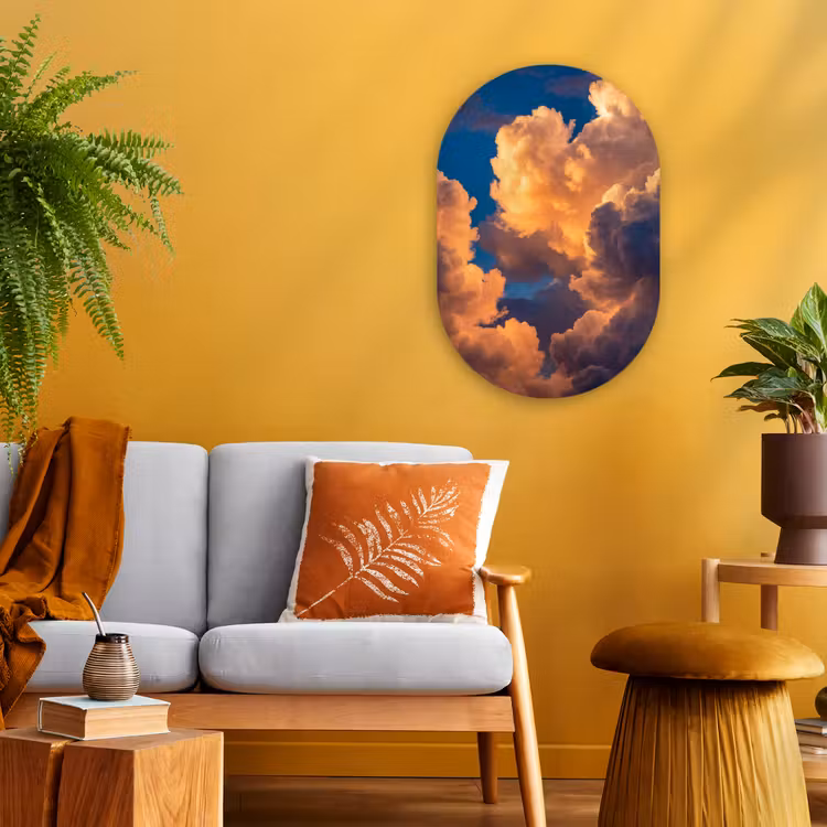 Wolken - Zonsondergang - Natuur - Oranje - Blauw Wandcirkel Ovaal Forex klein -sfeer4