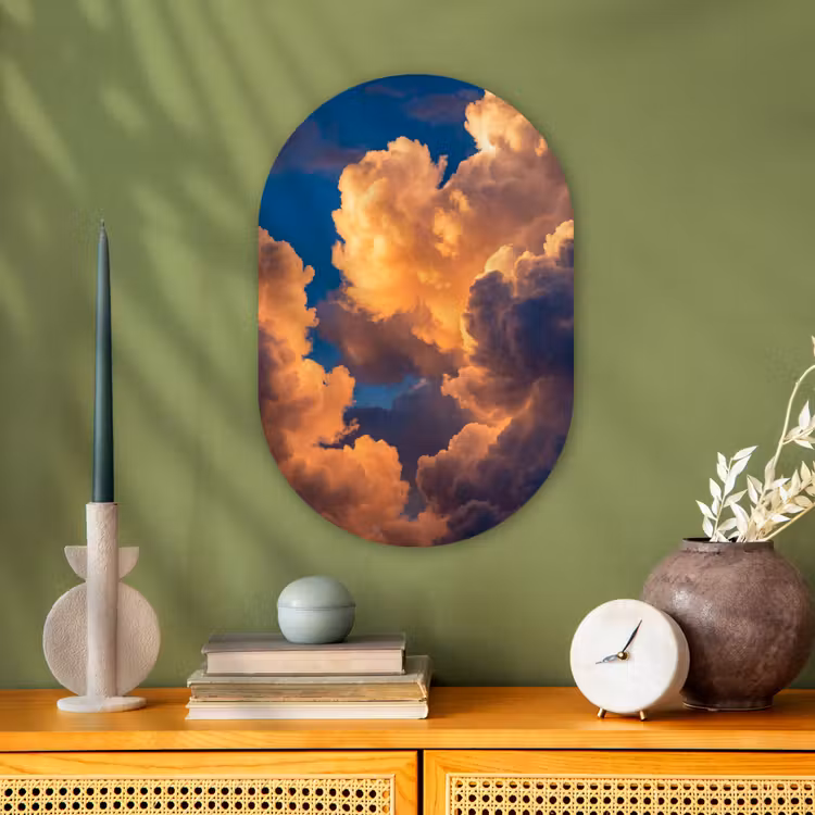 Wolken - Zonsondergang - Natuur - Oranje - Blauw Wandcirkel Ovaal Forex klein -sfeer2