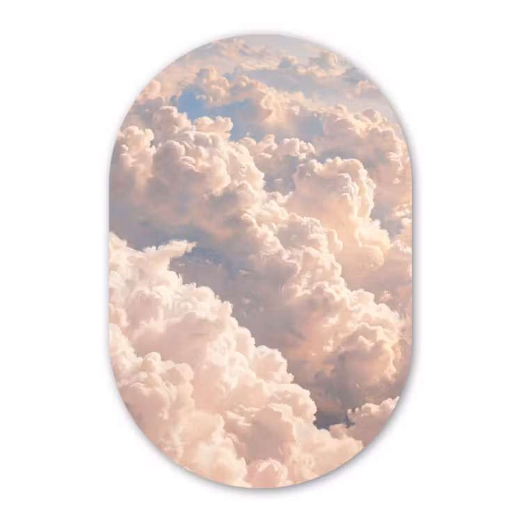 Wolken - Zonsondergang - Natuur - Pastel - Roze Wandcirkel Ovaal Forex klein -3d