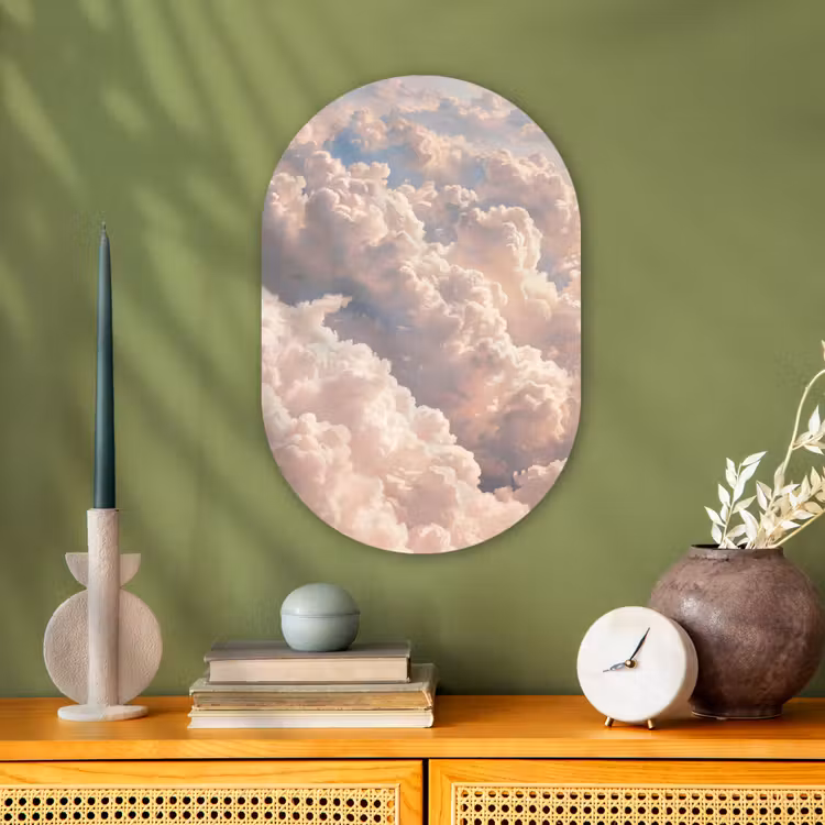 Wolken - Zonsondergang - Natuur - Pastel - Roze Wandcirkel Ovaal Forex klein -sfeer2