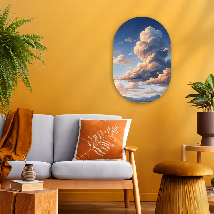 Wolken - Daghemel - Natuur - Illustratie - Oranje Wandcirkel Ovaal Forex klein -sfeer4