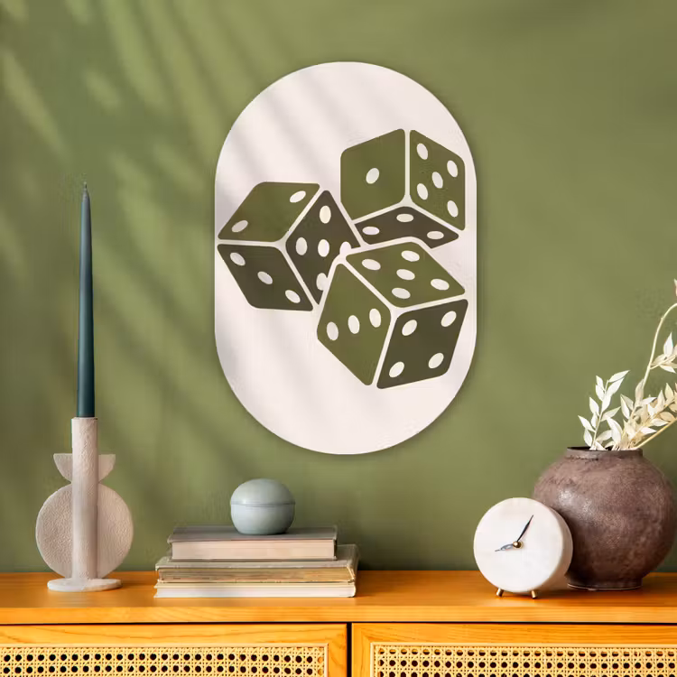 Dobbelsteen - Spel - Groen - Abstract Wandcirkel Ovaal Forex klein -sfeer2