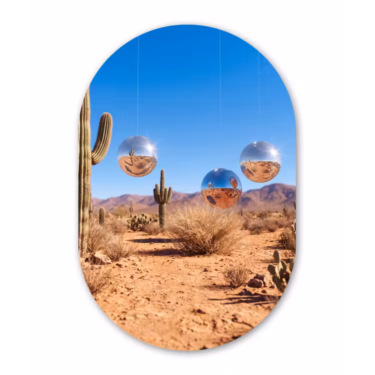 Forexbild Oval - Wüste – Spiegelkugel – Kunst - Woestijn - Spiegelbal - Kunst Wandcirkel Ovaal Forex klein