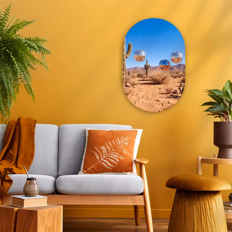 Forexbild Oval - Wüste – Spiegelkugel – Kunst - Woestijn - Spiegelbal - Kunst Wandcirkel Ovaal Forex klein