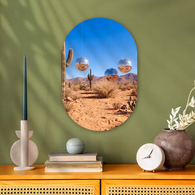 Forexbild Oval - Wüste – Spiegelkugel – Kunst - Woestijn - Spiegelbal - Kunst Wandcirkel Ovaal Forex klein