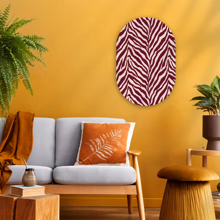 Zebra - Motief - Bordeaux - Rood Wandcirkel Ovaal Forex klein 630 -sfeer4