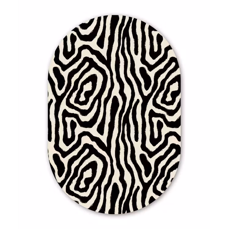 Zebra - Zwart - Abstract Wandcirkel Ovaal Forex klein 630 -3d