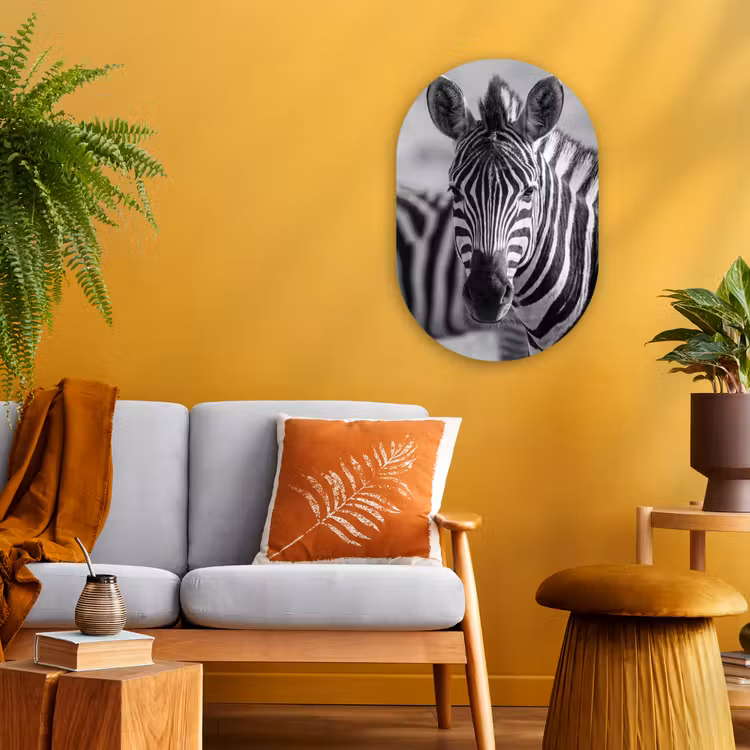 Zebra's - Zwart - Wit Wandcirkel Ovaal Forex klein -sfeer4