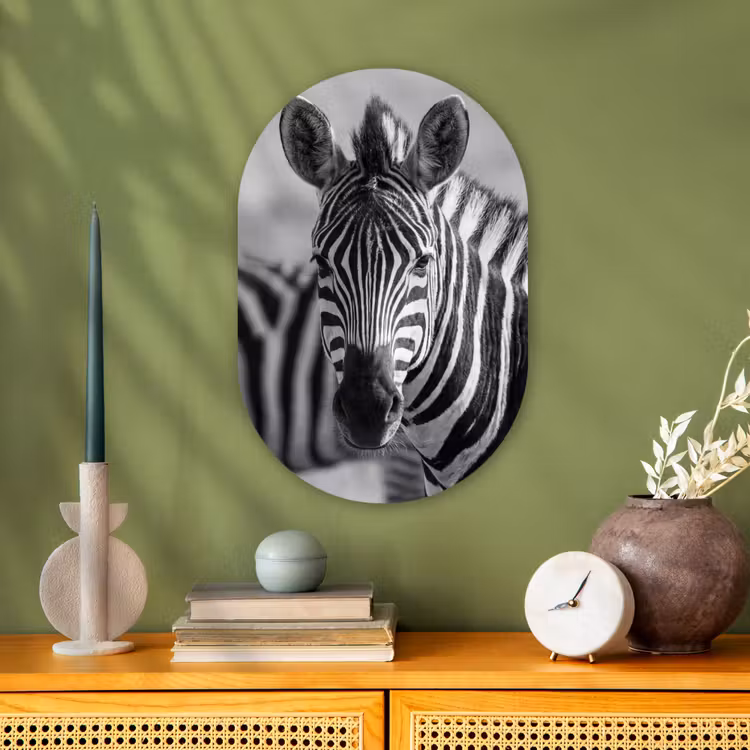 Zebra's - Zwart - Wit Wandcirkel Ovaal Forex klein -sfeer2