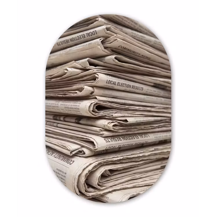 Kranten - Stapel - Nieuws - Vintage - Beige Wandcirkel Ovaal Forex klein -3d