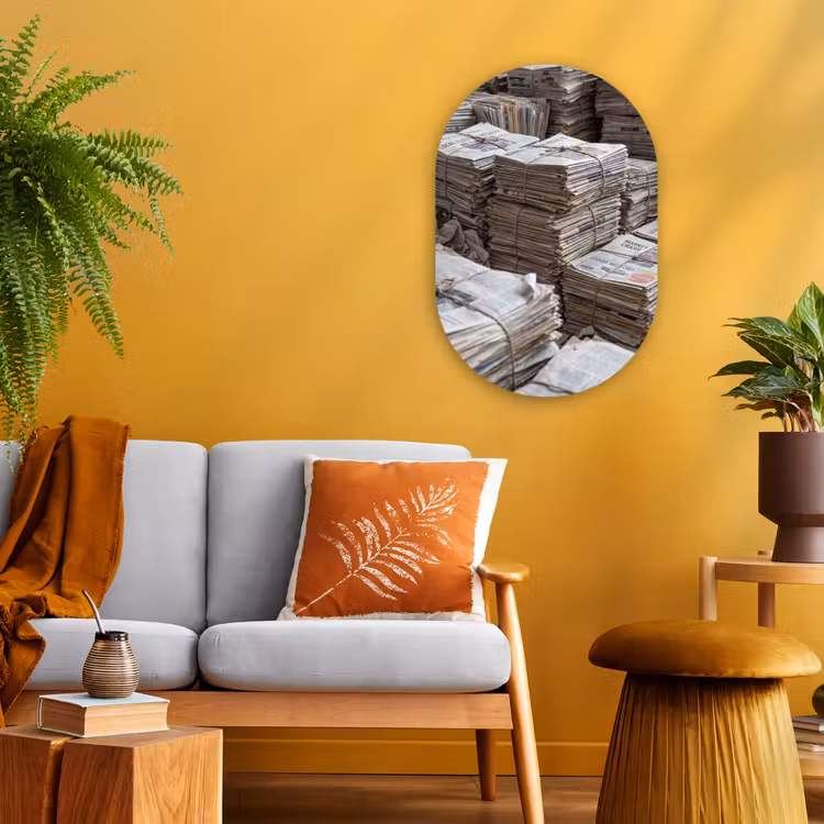 Kranten - Stapels - Touw - Informatie - Vintage Wandcirkel Ovaal Forex klein -sfeer4