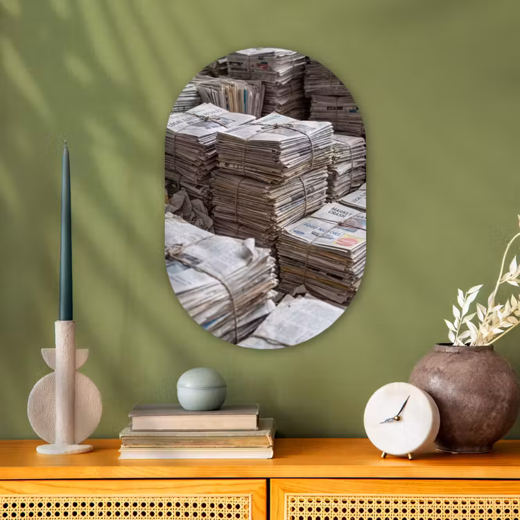 Kranten - Stapels - Touw - Informatie - Vintage Wandcirkel Ovaal Forex klein -sfeer2