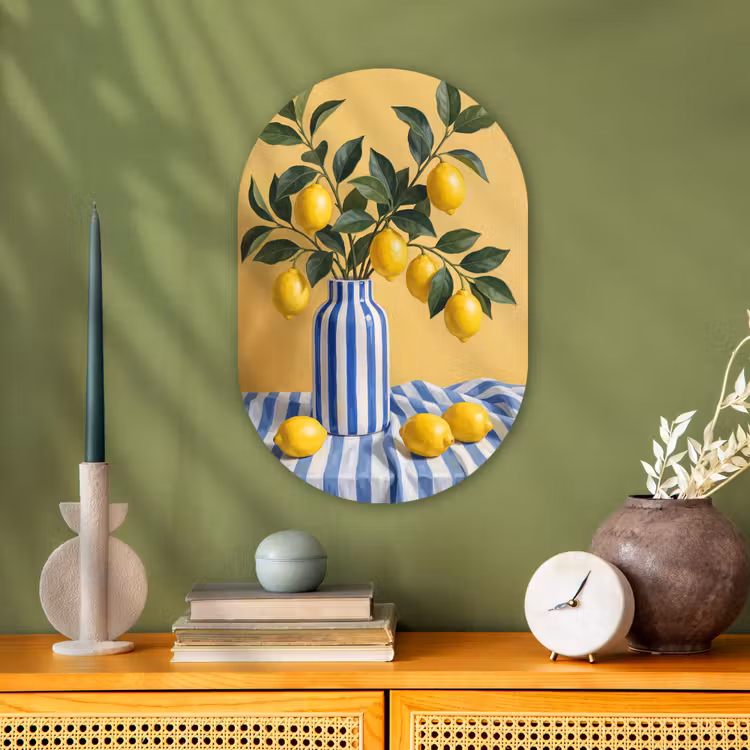 Forexbild Oval - Zitrone – Stillleben – Modern - Citroen - Stilleven - Modern Wandcirkel Ovaal Forex klein