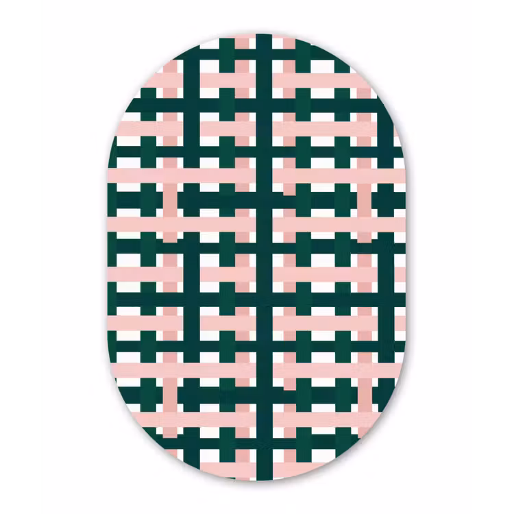 Vlechtpatroon - Groen - Roze - Grafisch Wandcirkel Ovaal Forex klein 630 -3d