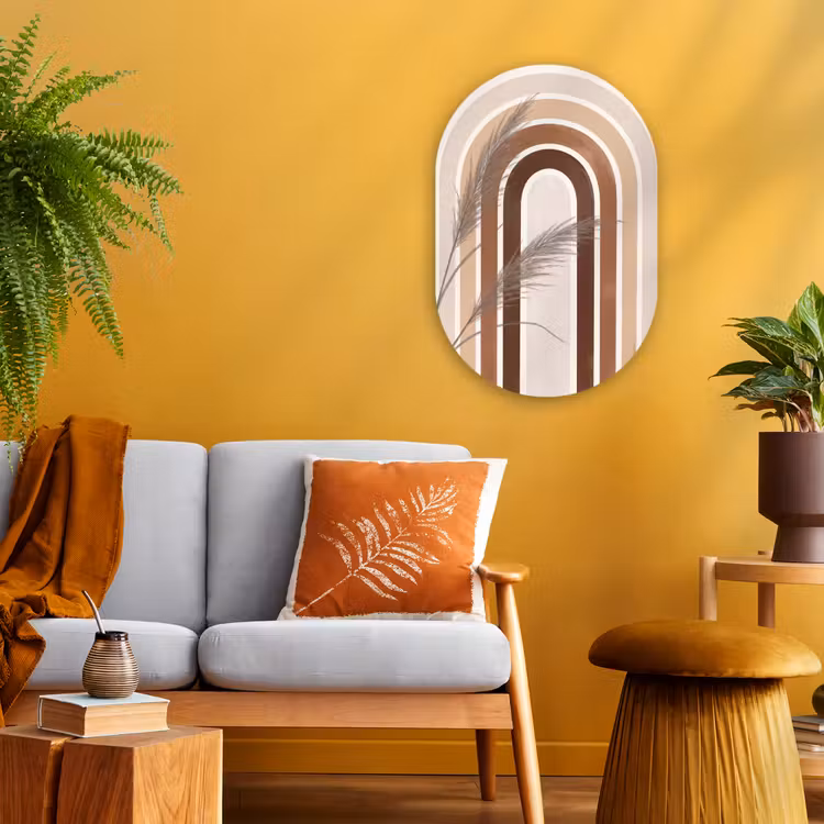 Abstract - Bogen - Plant - Boho - Beige Wandcirkel Ovaal Forex klein -sfeer4