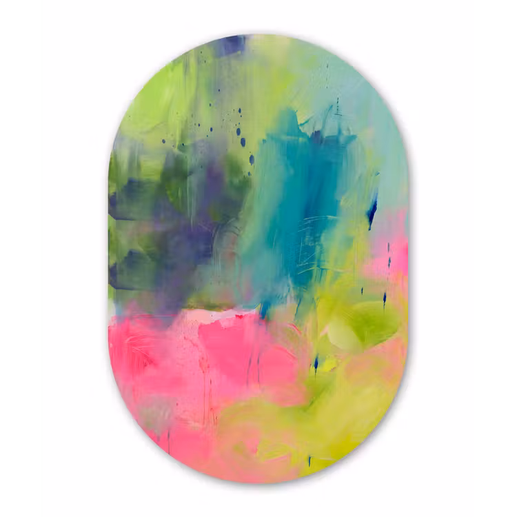 Abstract - Kleuren - Modern - Groen - Roze Wandcirkel Ovaal Forex klein -3d