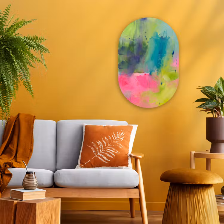 Abstract - Kleuren - Modern - Groen - Roze Wandcirkel Ovaal Forex klein -sfeer4