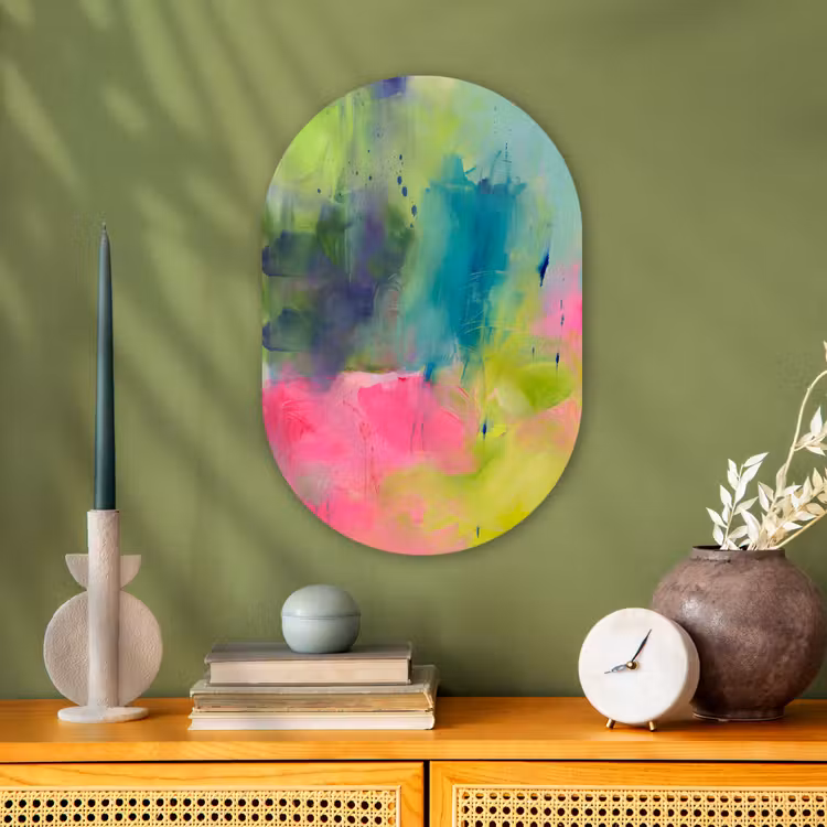 Abstract - Kleuren - Modern - Groen - Roze Wandcirkel Ovaal Forex klein -sfeer2