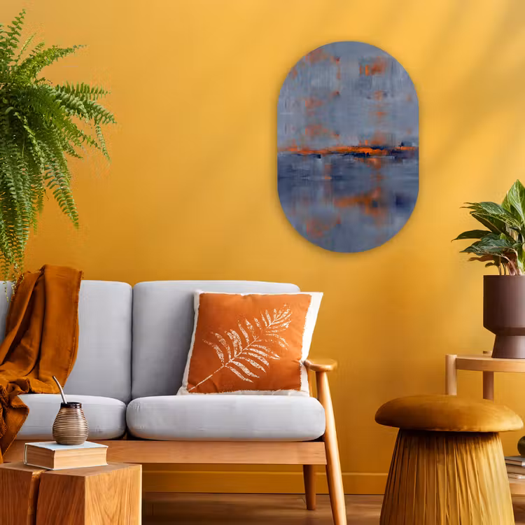 Abstract - Kleuren - Modern - Oranje - Grijs Wandcirkel Ovaal Forex klein -sfeer4