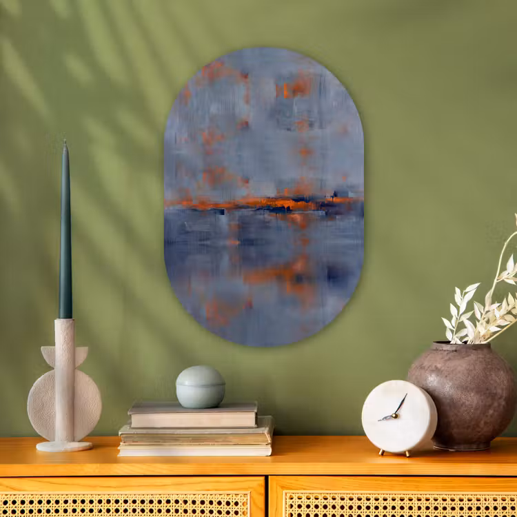 Abstract - Kleuren - Modern - Oranje - Grijs Wandcirkel Ovaal Forex klein -sfeer2