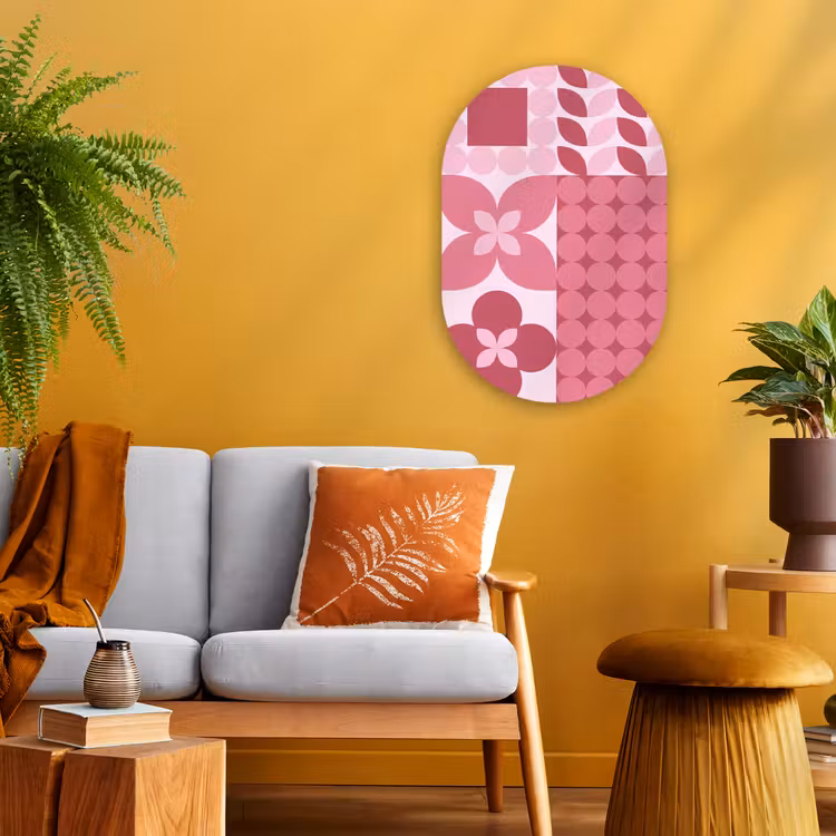 Abstract - Geometrisch - Patroon - Modern - Roze Wandcirkel Ovaal Forex klein -sfeer4