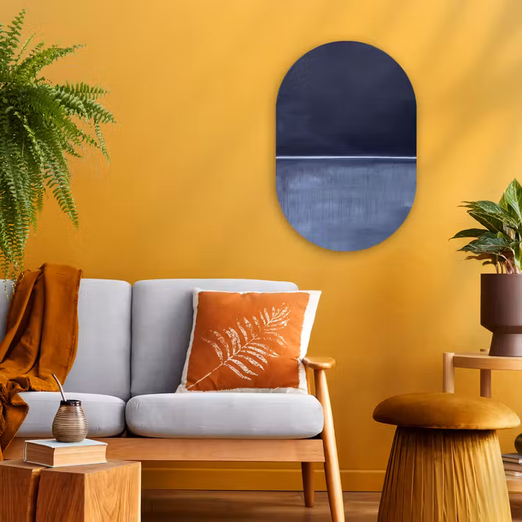 Abstract - Horizontale lijn - Minimalistisch - Donkerblauw - Kunst Wandcirkel Ovaal Forex klein -sfeer4