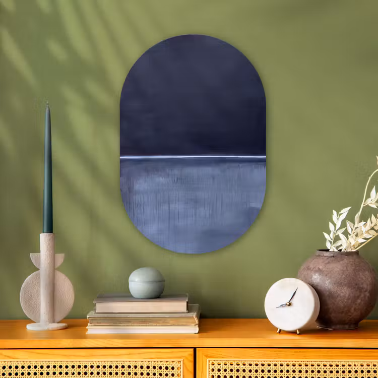 Abstract - Horizontale lijn - Minimalistisch - Donkerblauw - Kunst Wandcirkel Ovaal Forex klein -sfeer2