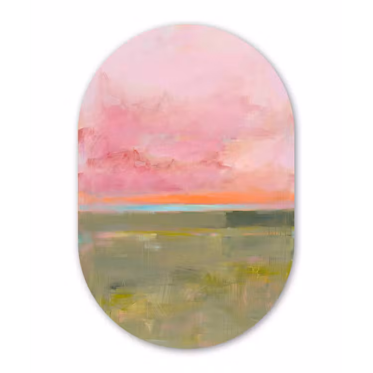 Abstract - Landschap - Modern - Roze - Oranje Wandcirkel Ovaal Forex klein -3d