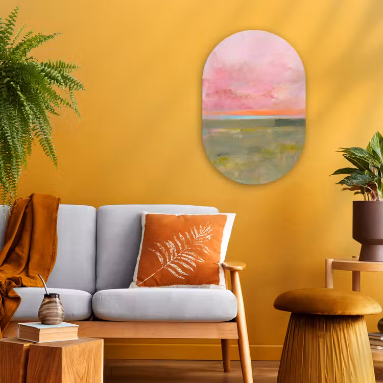 Abstract - Landschap - Modern - Roze - Oranje Wandcirkel Ovaal Forex klein -sfeer4
