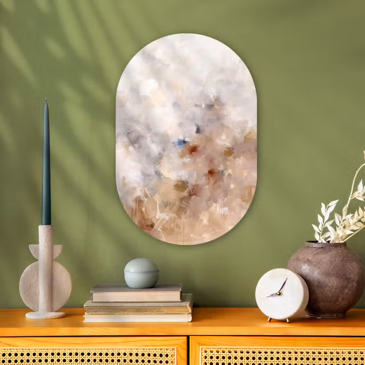 Abstract - Borstelstreken - Modern - Beige - Kunst Wandcirkel Ovaal Forex klein -sfeer2