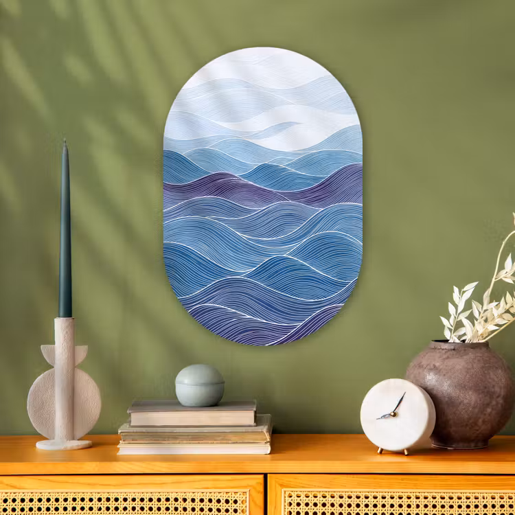 Abstract - Golven - Patroon - Blauw - Modern Wandcirkel Ovaal Forex klein -sfeer2