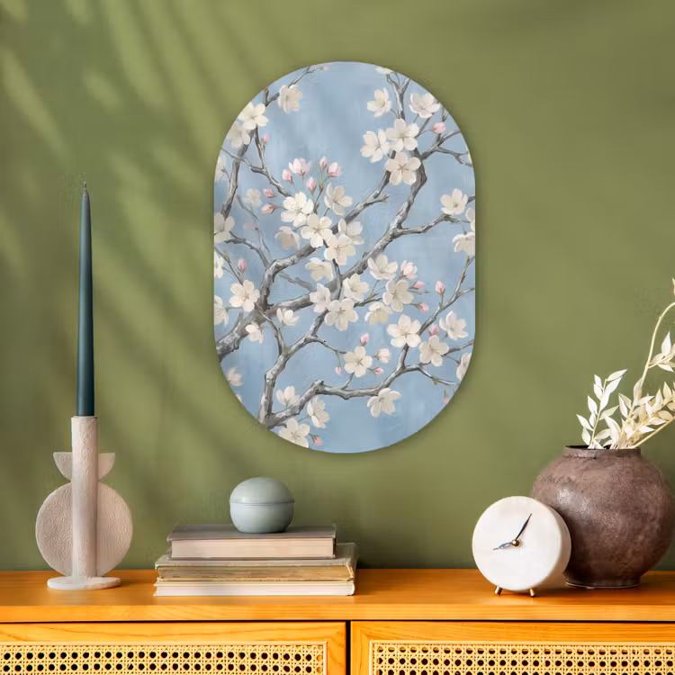 Takken - Kersenbloesem - Blauw Wandcirkel Ovaal Forex klein -sfeer2