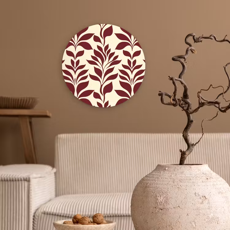 Abstract - Bladeren - Burgundy Wandcirkel kunststof plaat 5mm dik klein 188 -sfeer1