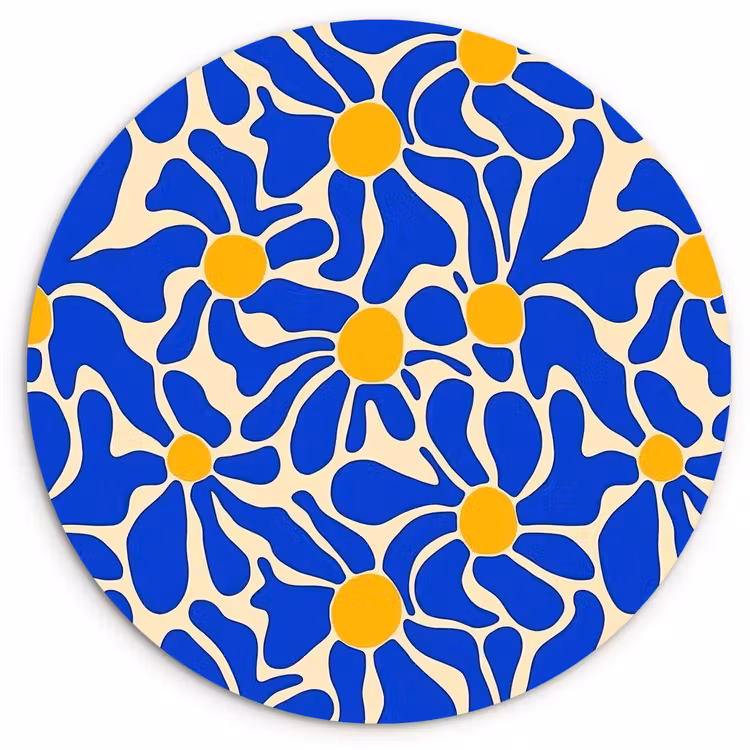 Abstract - Bloem - Blauw Wandcirkel kunststof plaat 5mm dik klein 188 -3d