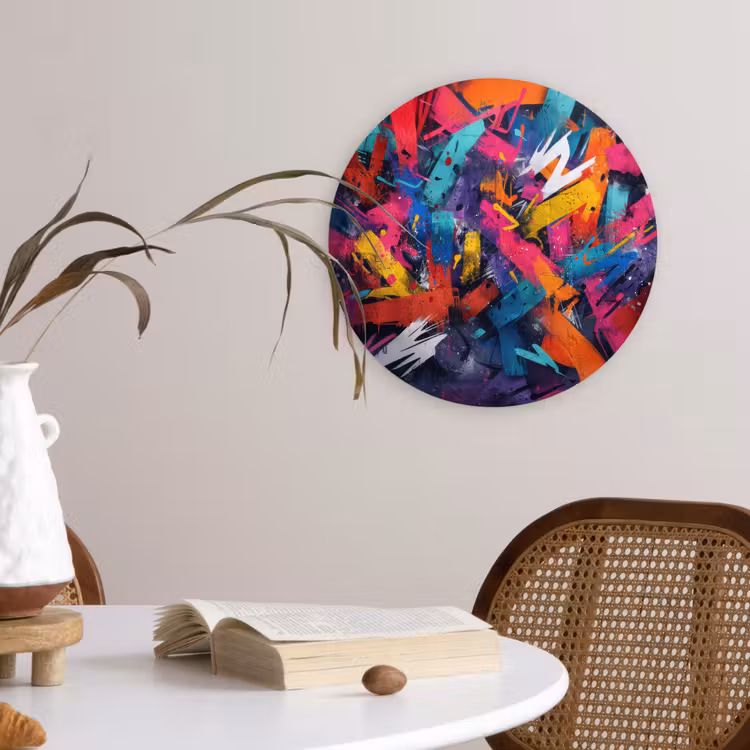Abstract - Explosie - Neonkleuren Wandcirkel kunststof plaat 5mm dik klein -sfeer4