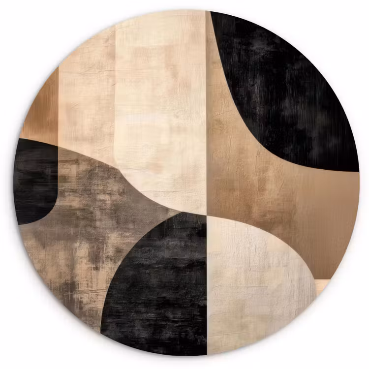 Abstract - Vlakken - Zwart - Rond Wandcirkel kunststof plaat 5mm dik klein -3d
