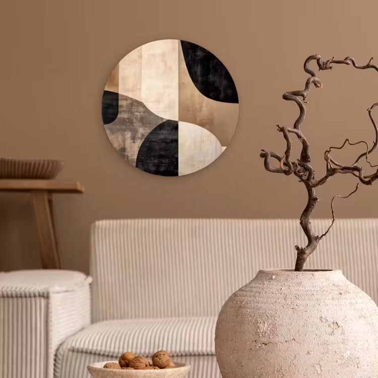 Abstract - Vlakken - Zwart - Rond Wandcirkel kunststof plaat 5mm dik klein -sfeer1